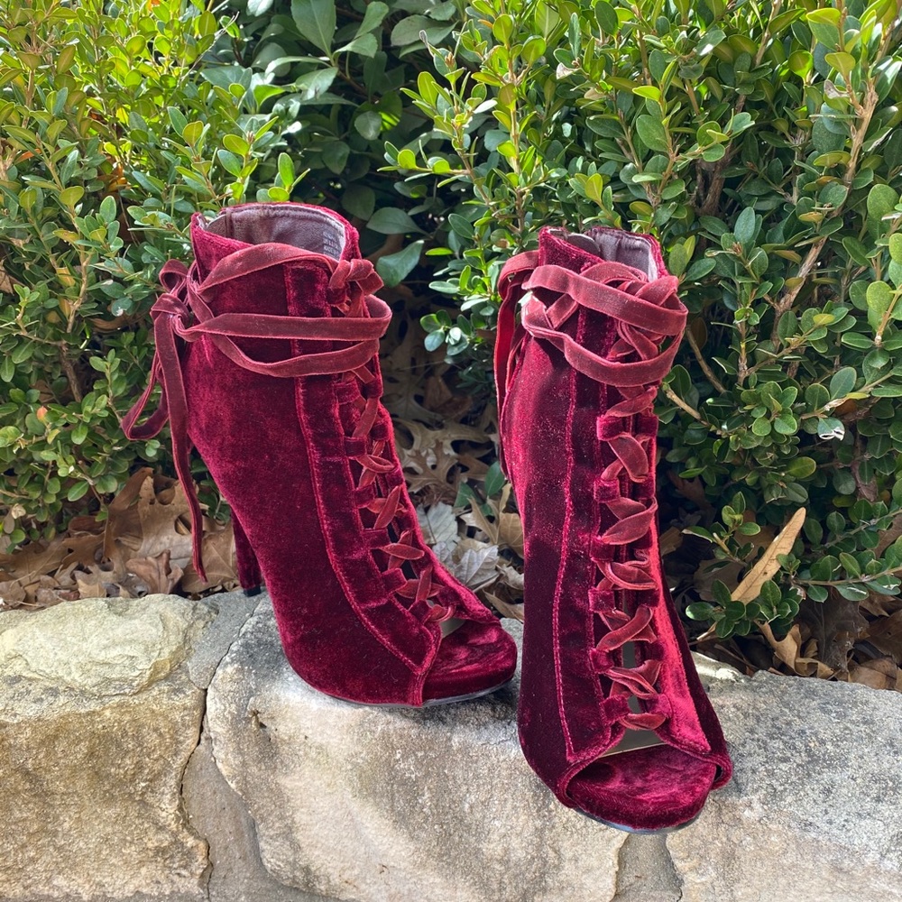 Bordeaux Velvet Booties 6.5